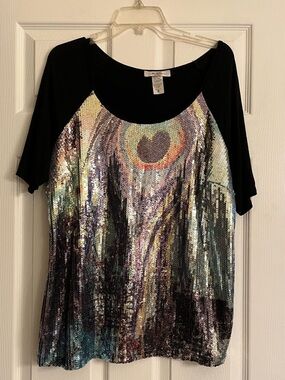 Moa Moa Woman Sequin Peacock Feathers Top